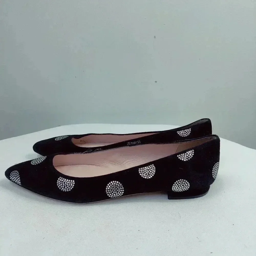 Kate Spade Bayla black suede crystal polka dot pointed flats size 7.5 - Picture 10 of 16